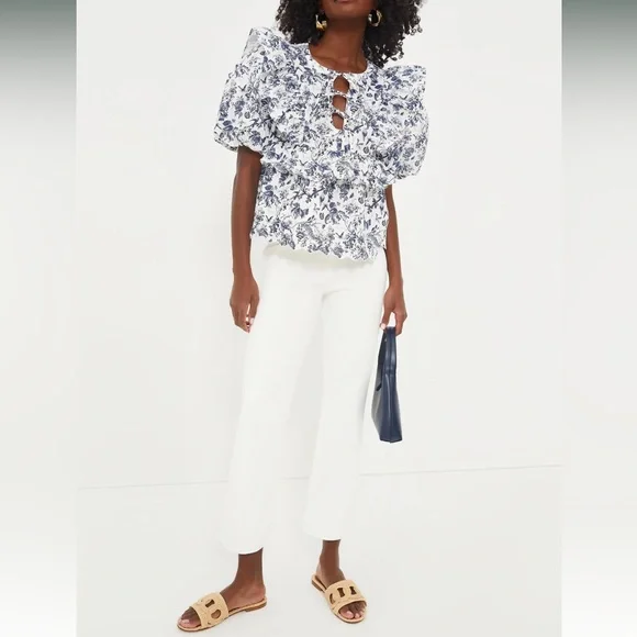 Tuckernuck Hyacinth House Navy Floral Ruffle Nadia Blouse Size Small NEW - Picture 7 of 11